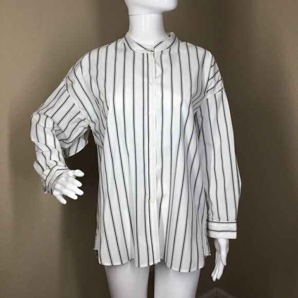 Joie Poin Ruffled Striped Button Down Shirt C3 - Picture 2 of 8